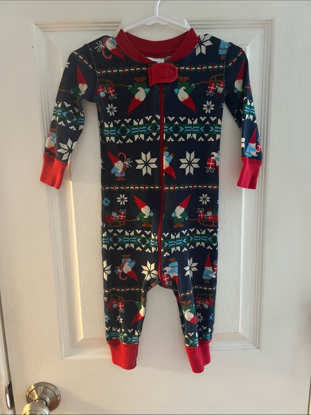 Hanna Andersson Navy and Red Holiday Christmas Gnome One-Piece Pajamas